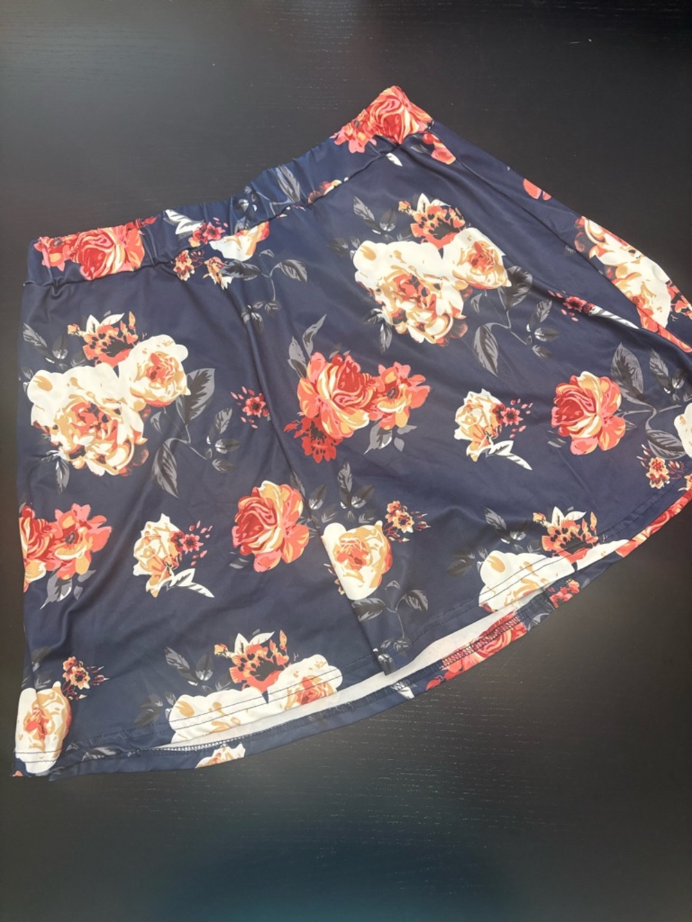 Navy XL Floral A-Line Skort with Red & Cream Roses